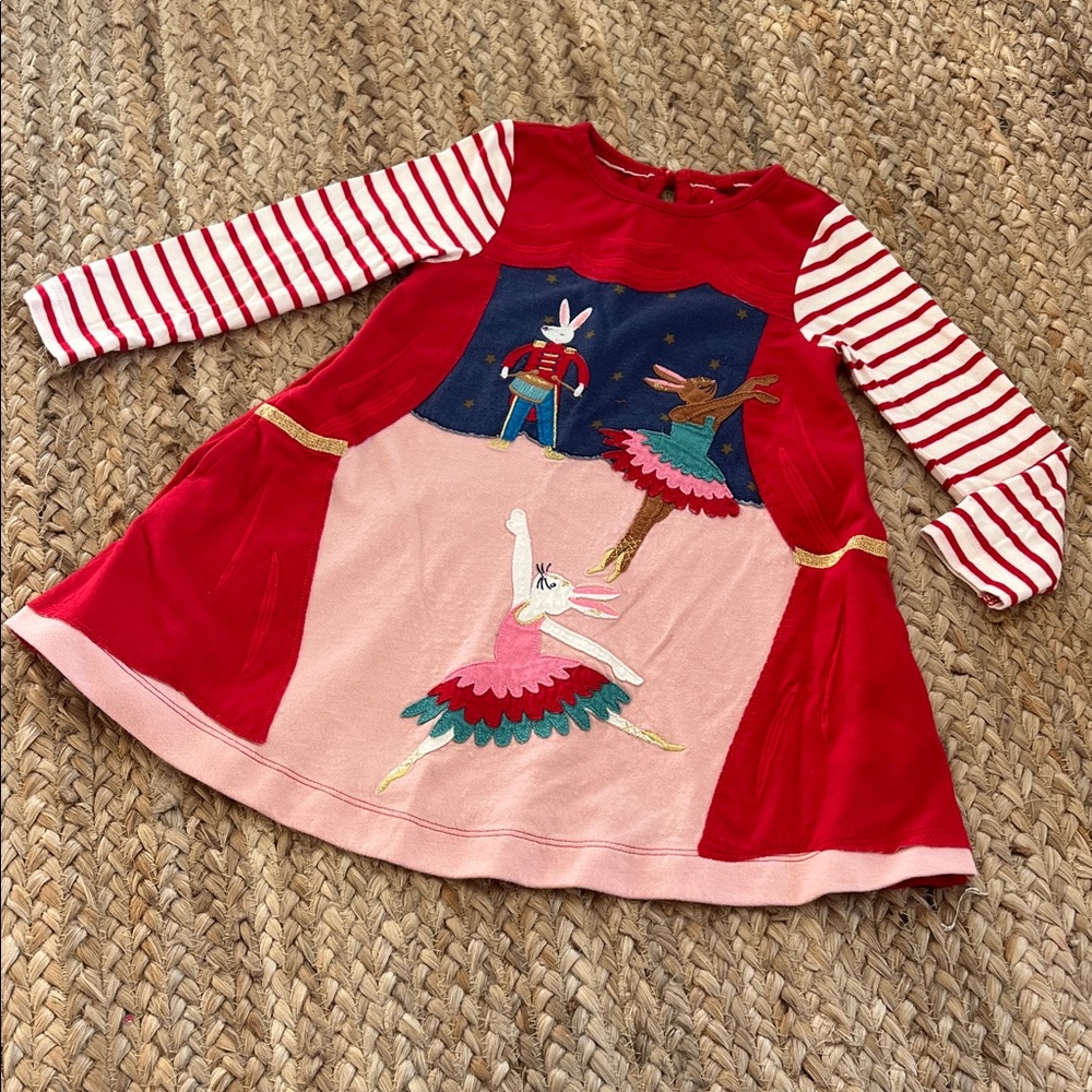 Mini Boden Red and Pink Christmas Ballet Bunny Dance Dress Size 2-3T EUC
